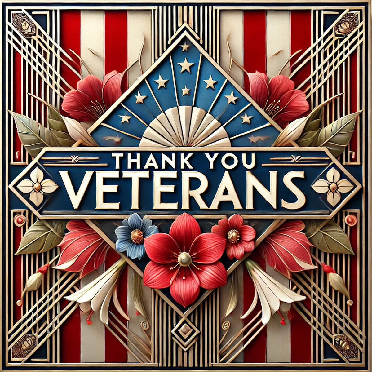 Art Deco Thank You Veterans Sign: Patriotic Wall Art (Digital Download)