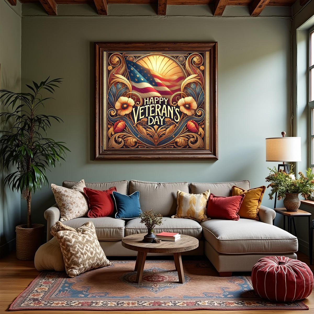 Art Nouveau Happy Veterans Day Sign: Patriotic Wall Art (Digital Download)