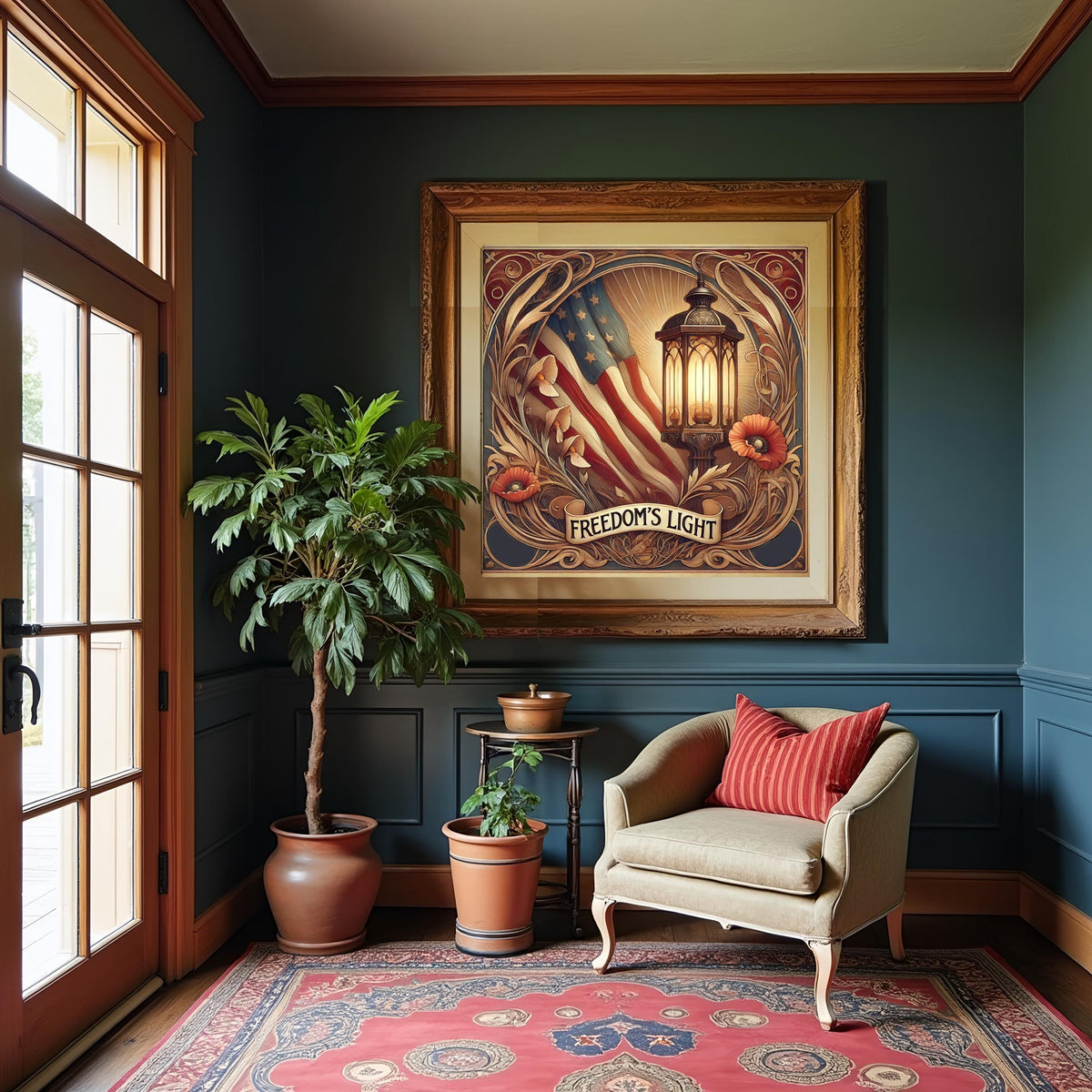 Art Nouveau Veterans Day Lantern Print: Freedom’s Light Patriotic Art  (Digital Download)