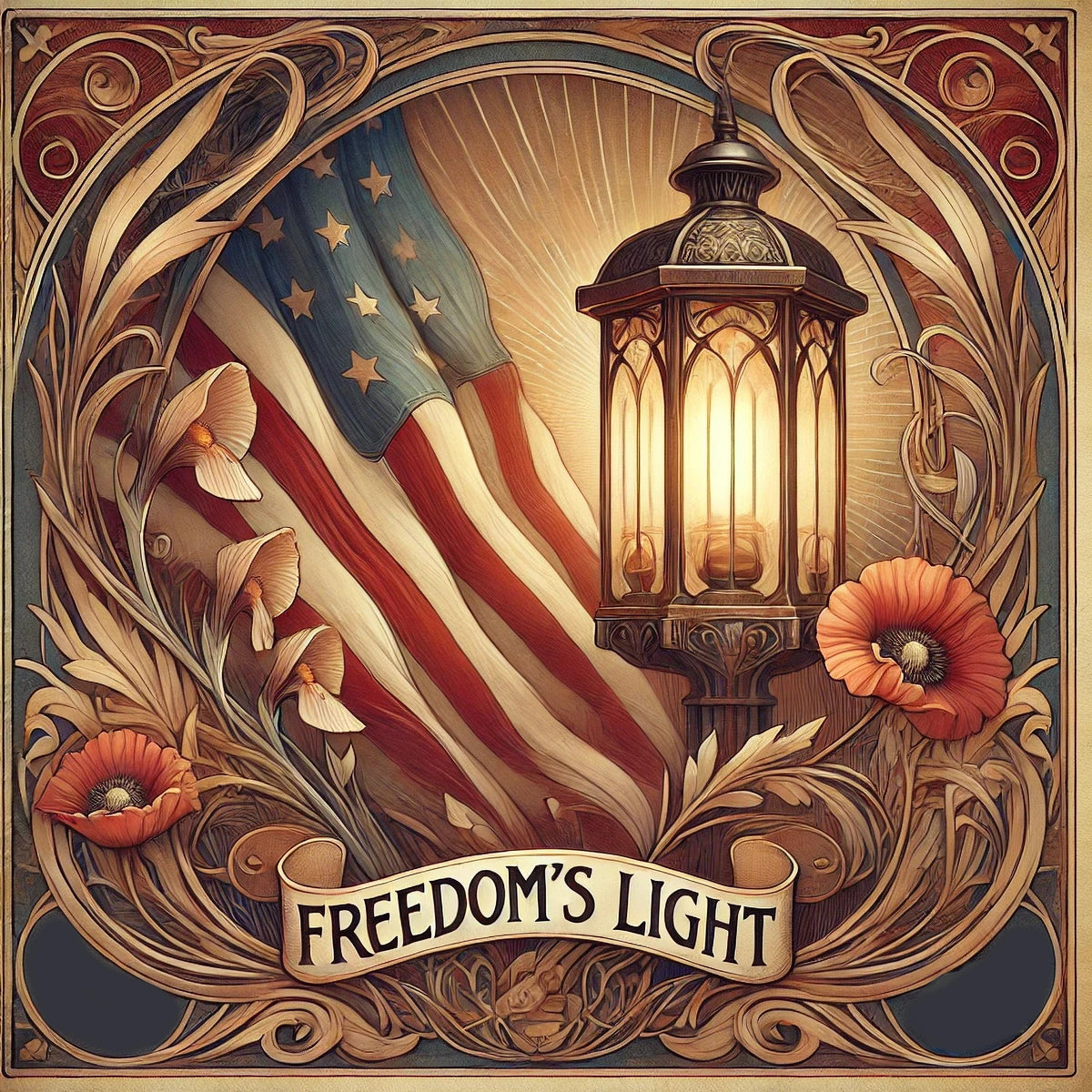 Art Nouveau Veterans Day Lantern Print: Freedom’s Light Patriotic Art  (Digital Download)