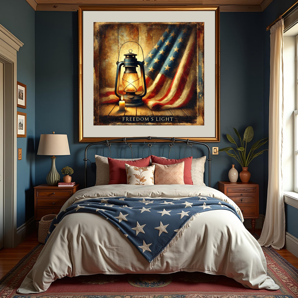 Freedom’s Light Veterans Day Print: Rustic Patriotic Lantern Wall Art (Digital Download)