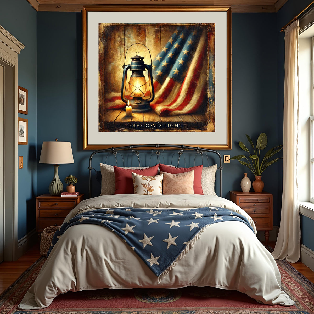 Freedom’s Light Veterans Day Print: Rustic Patriotic Lantern Wall Art (Digital Download)
