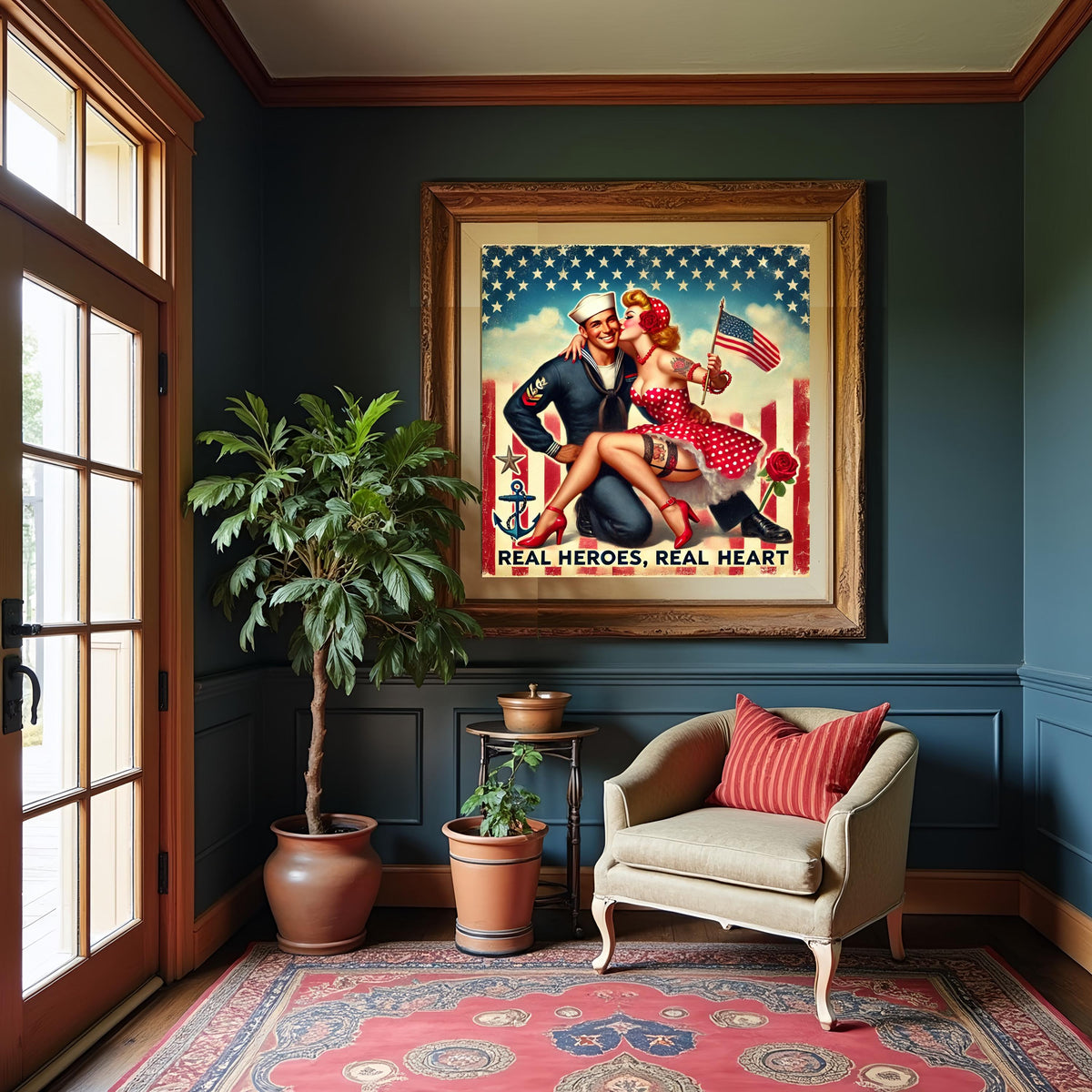 Real Heroes Real Heart Vintage Pin Up Patriotic Wall Art (Digital Download)