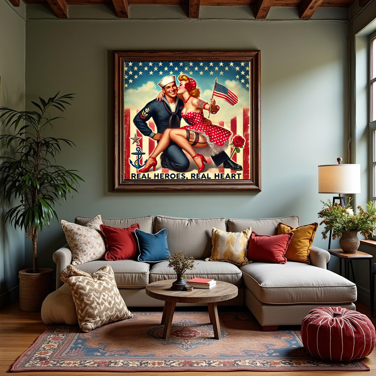 Real Heroes Real Heart Vintage Pin Up Patriotic Wall Art (Digital Download)