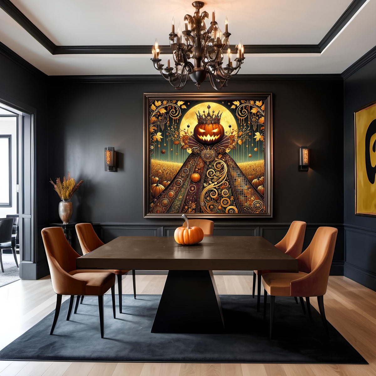 Crowned by the Harvest Moon: Gothic Golden Halloween Royalty Art (Digital Download)