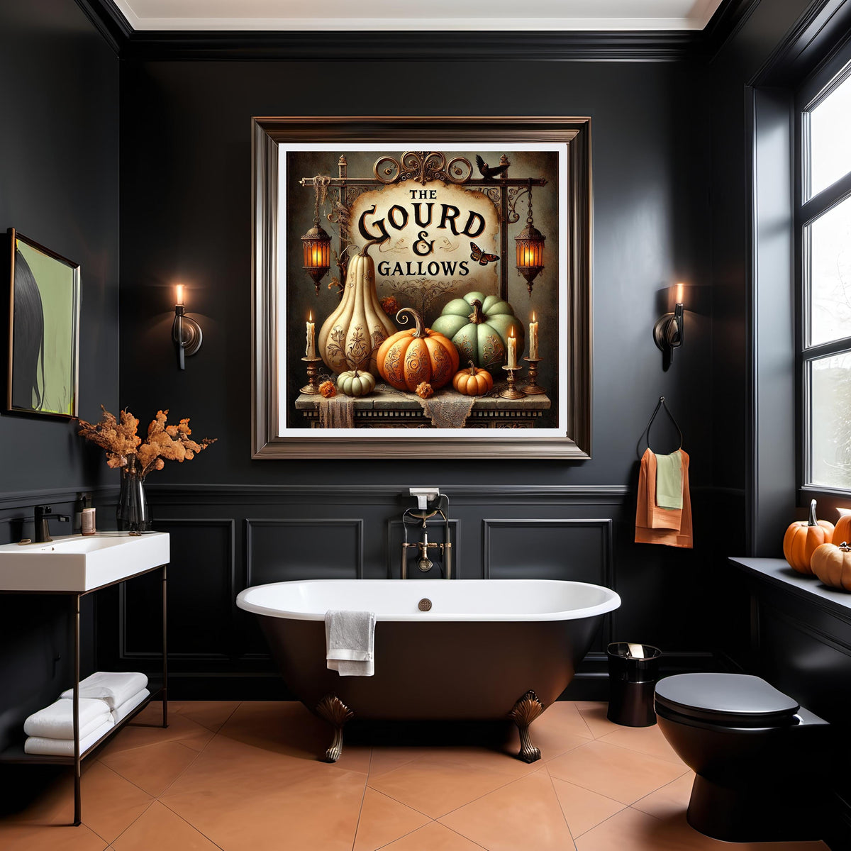 Gothic Halloween Print: Vintage Pumpkin Tavern Sign, Dark Victorian (Digital Art)