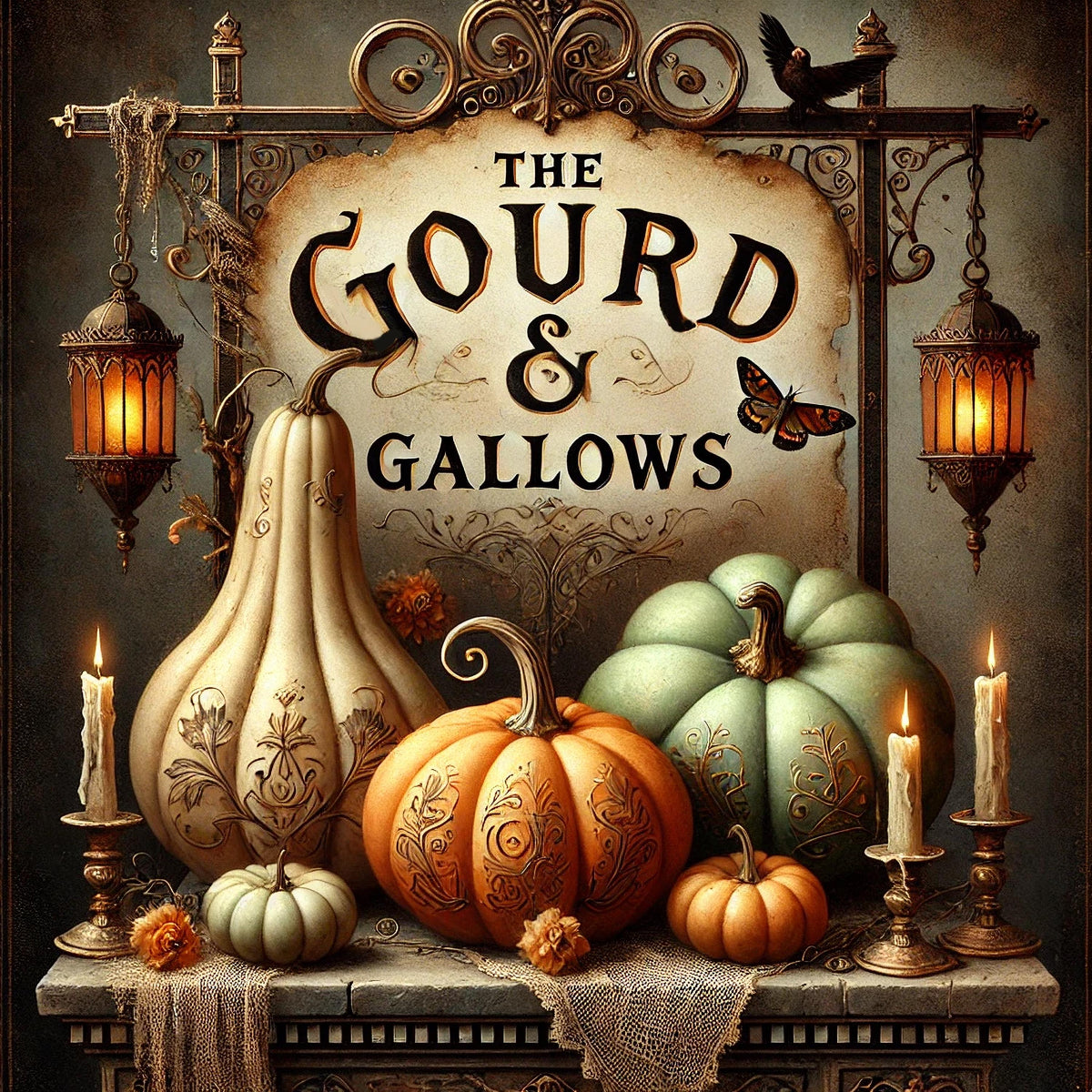 Gothic Halloween Print: Vintage Pumpkin Tavern Sign, Dark Victorian (Digital Art)