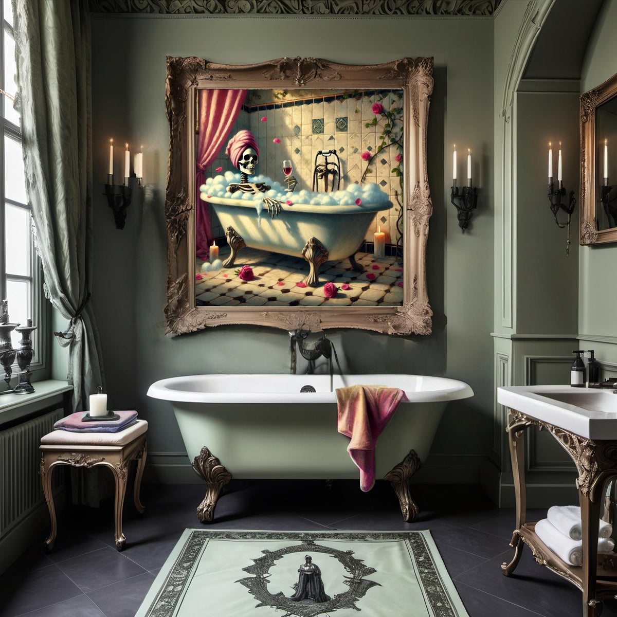 Skeleton Bubble Bath Painting: Funny Gothic Bathroom Wall Art (Digital Download)