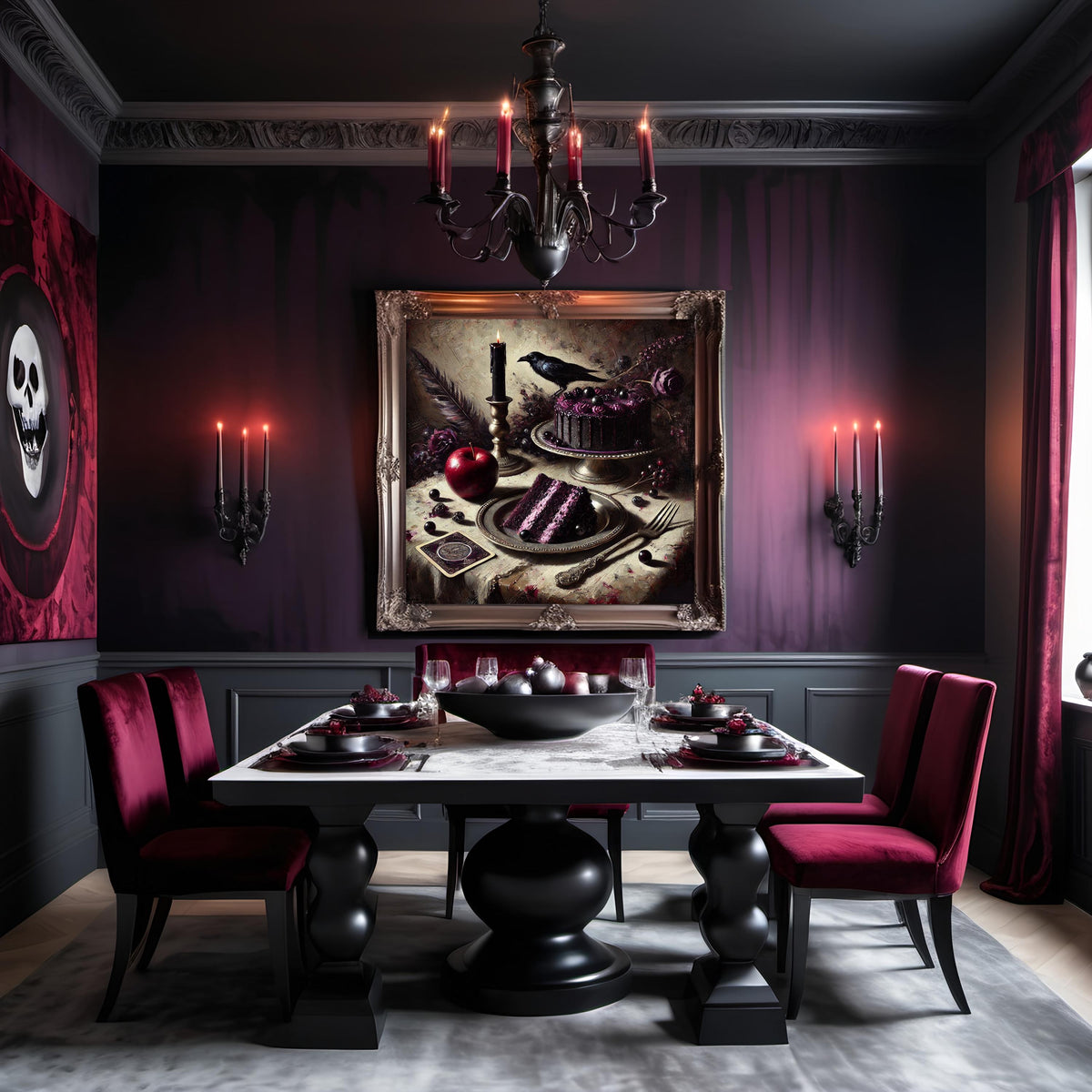 Gothic Raven Cake Still Life Art Print: Dark Romantic Halloween (Digital Download)