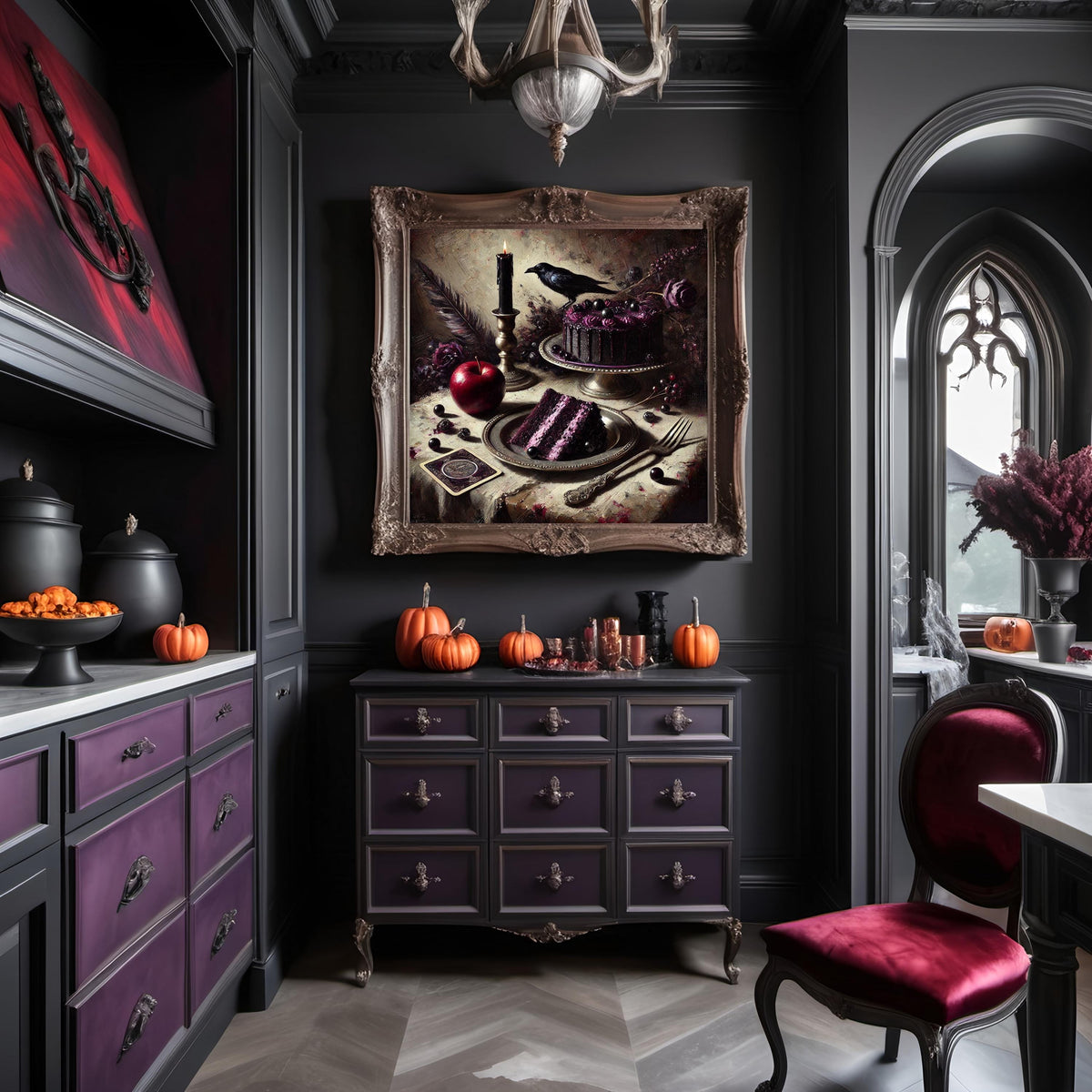 Gothic Raven Cake Still Life Art Print: Dark Romantic Halloween (Digital Download)