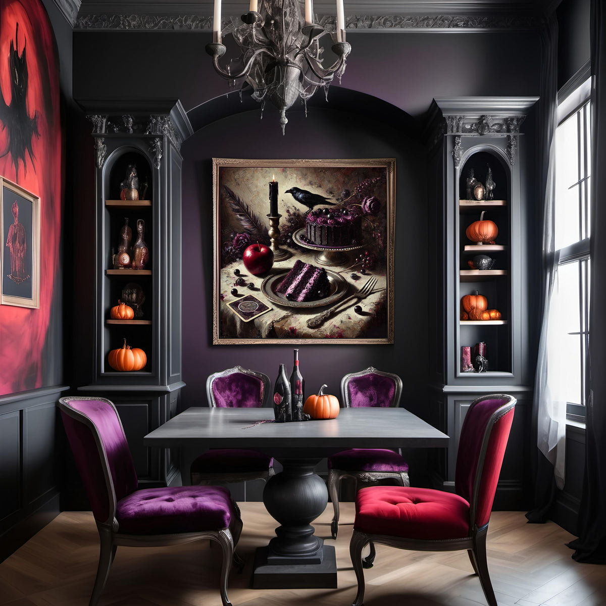 Gothic Raven Cake Still Life Art Print: Dark Romantic Halloween (Digital Download)