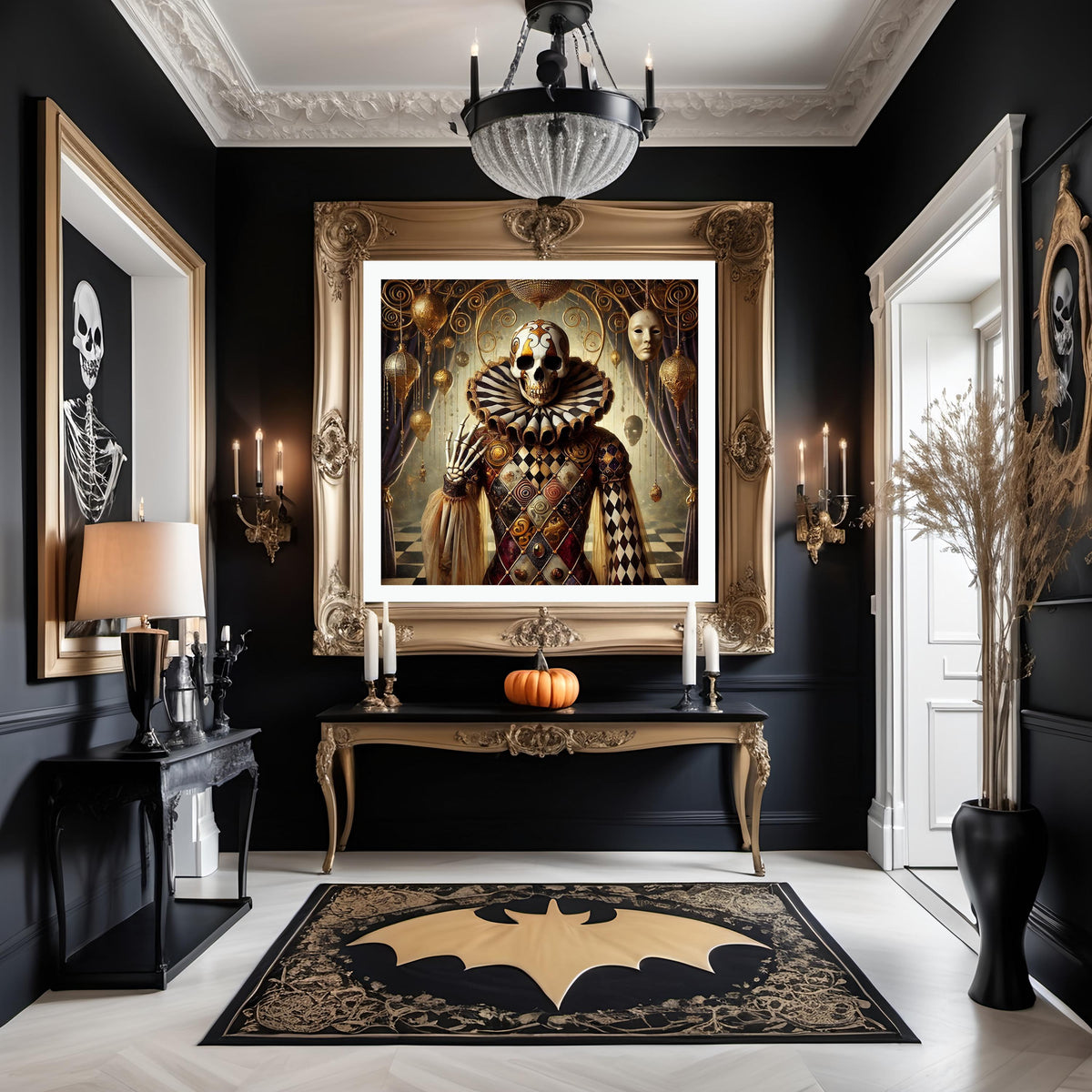 Skeleton Jester: Gothic Golden Masquerade Art (Digital Download)