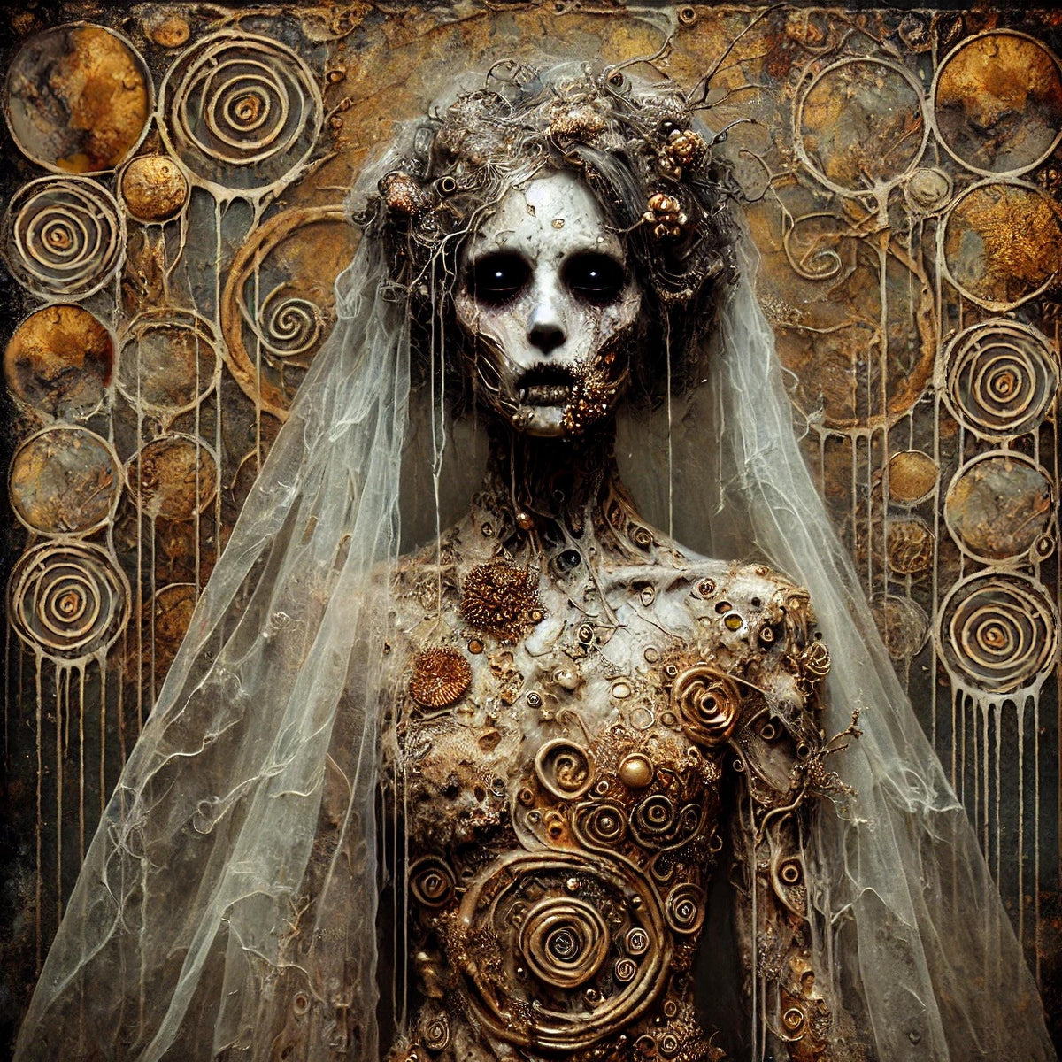 Undead Bride: Gothic Gold Skeleton Art (Digital Download)