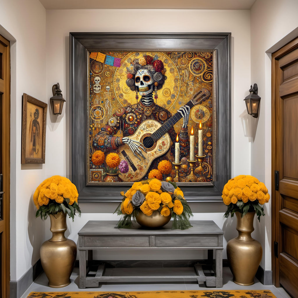 Día de los Muertos Art Print: Gilded Skeleton Musician (Digital Download)
