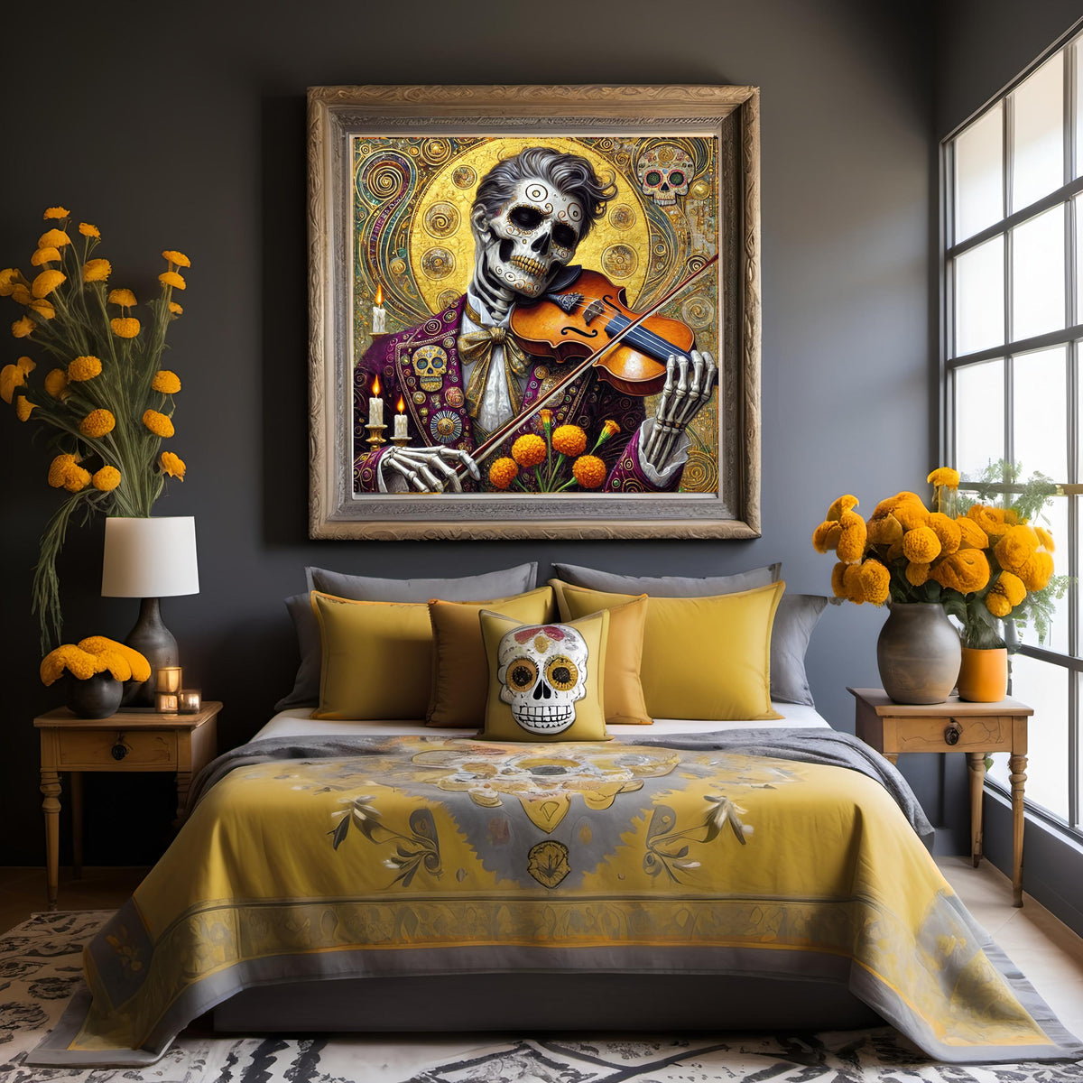 Día de los Muertos Violinist: Golden Skeleton Musician Art (Digital Download)