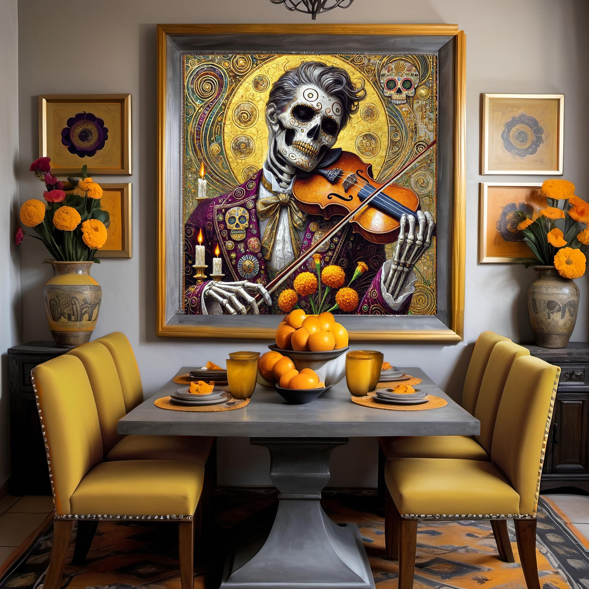 Día de los Muertos Violinist: Golden Skeleton Musician Art (Digital Download)