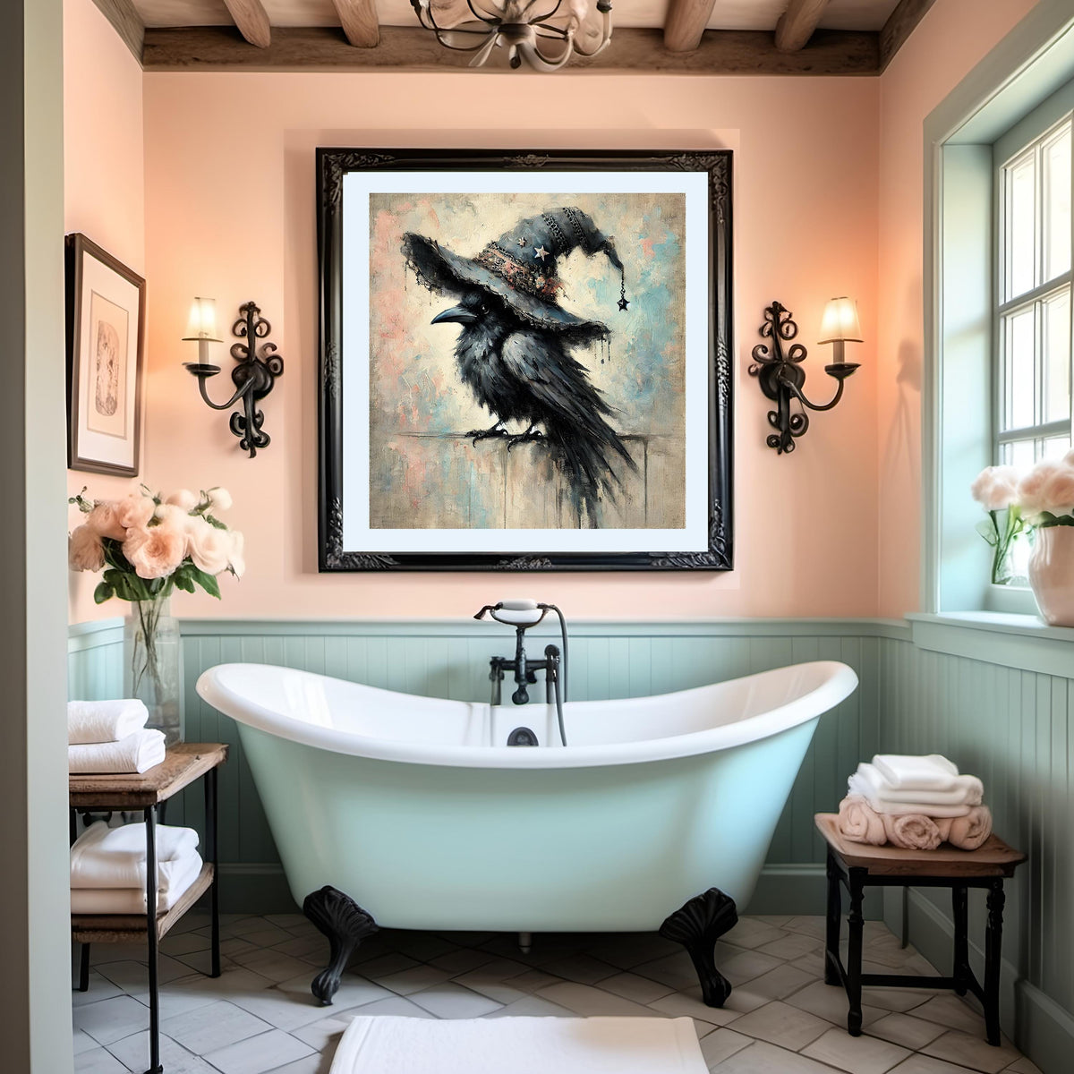 Vintage Crow Witch Hat Print: Gothic Halloween Art (Digital Download)