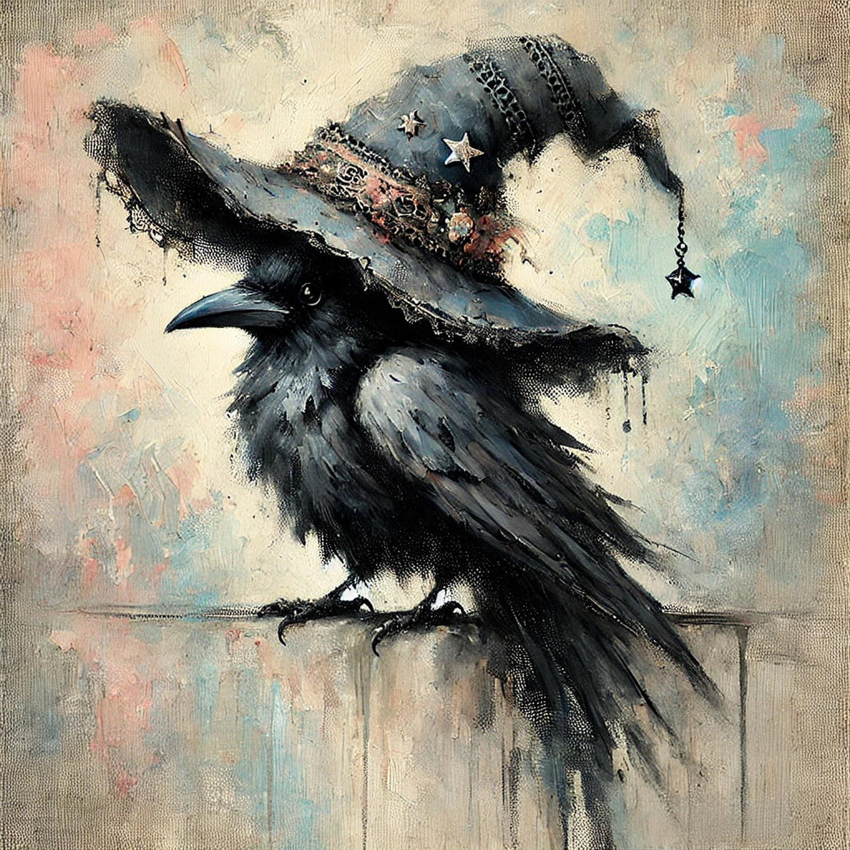 Vintage Crow Witch Hat Print: Gothic Halloween Art (Digital Download)