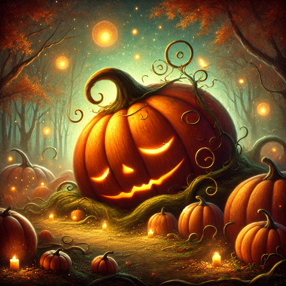 Enchanted Pumpkin Path Print: Vintage Halloween Wall Art (Printable Digital Download)