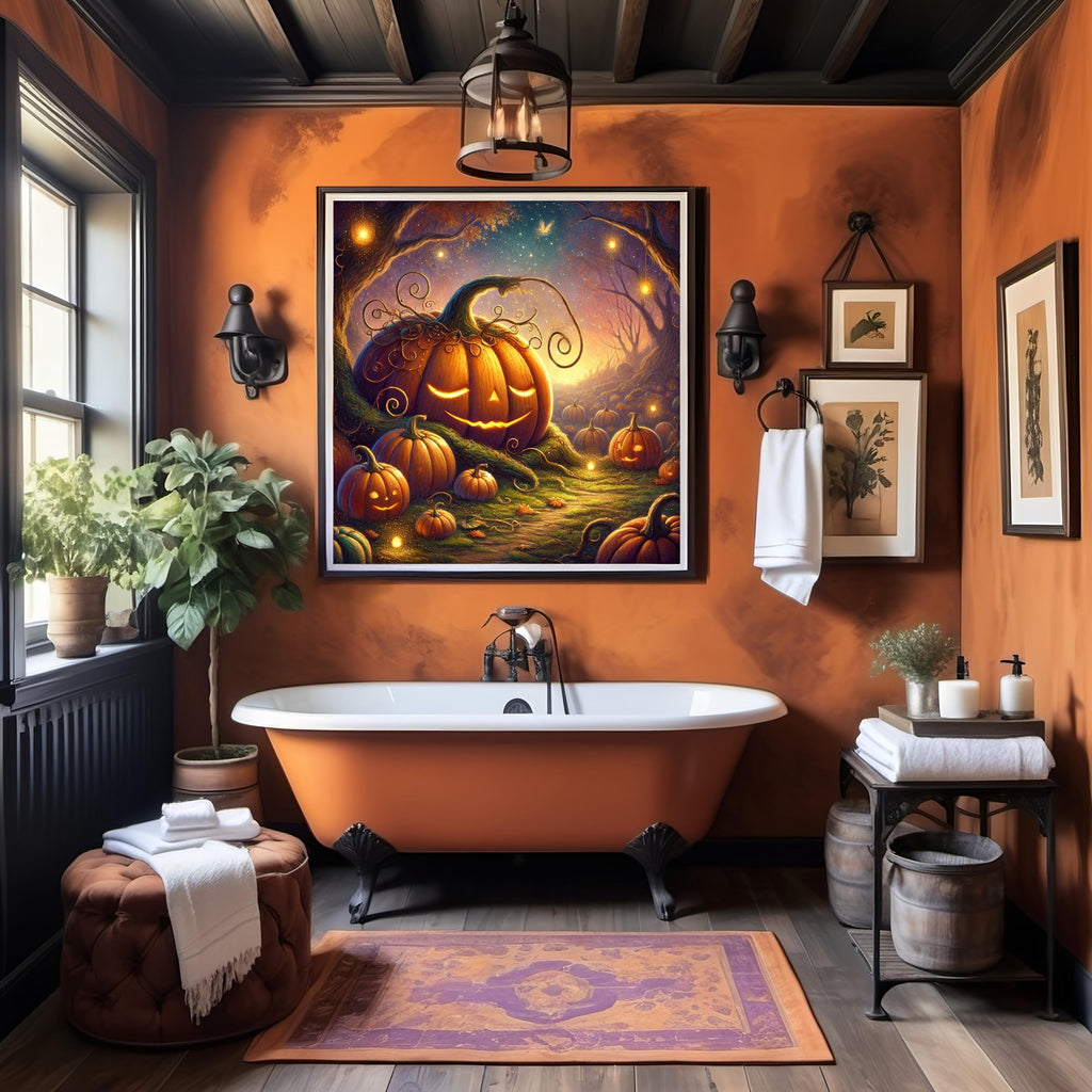 Vintage Halloween Pumpkin Path Art Print, Spooky Jack O'Lantern Forest (Digital Download)