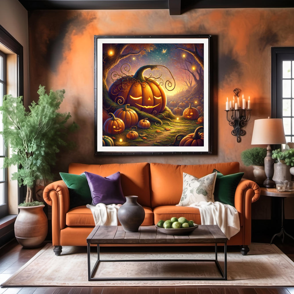 Vintage Halloween Pumpkin Path Art Print, Spooky Jack O'Lantern Forest (Digital Download)
