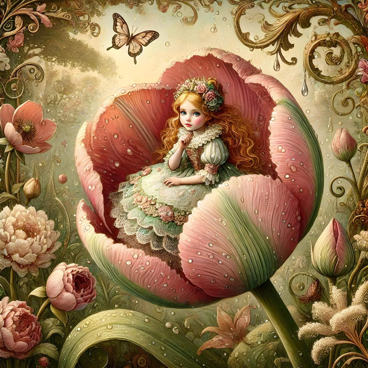 Vintage Thumbelina Art Print: Fairy Tale Flower Girl Decor (Digital Download)