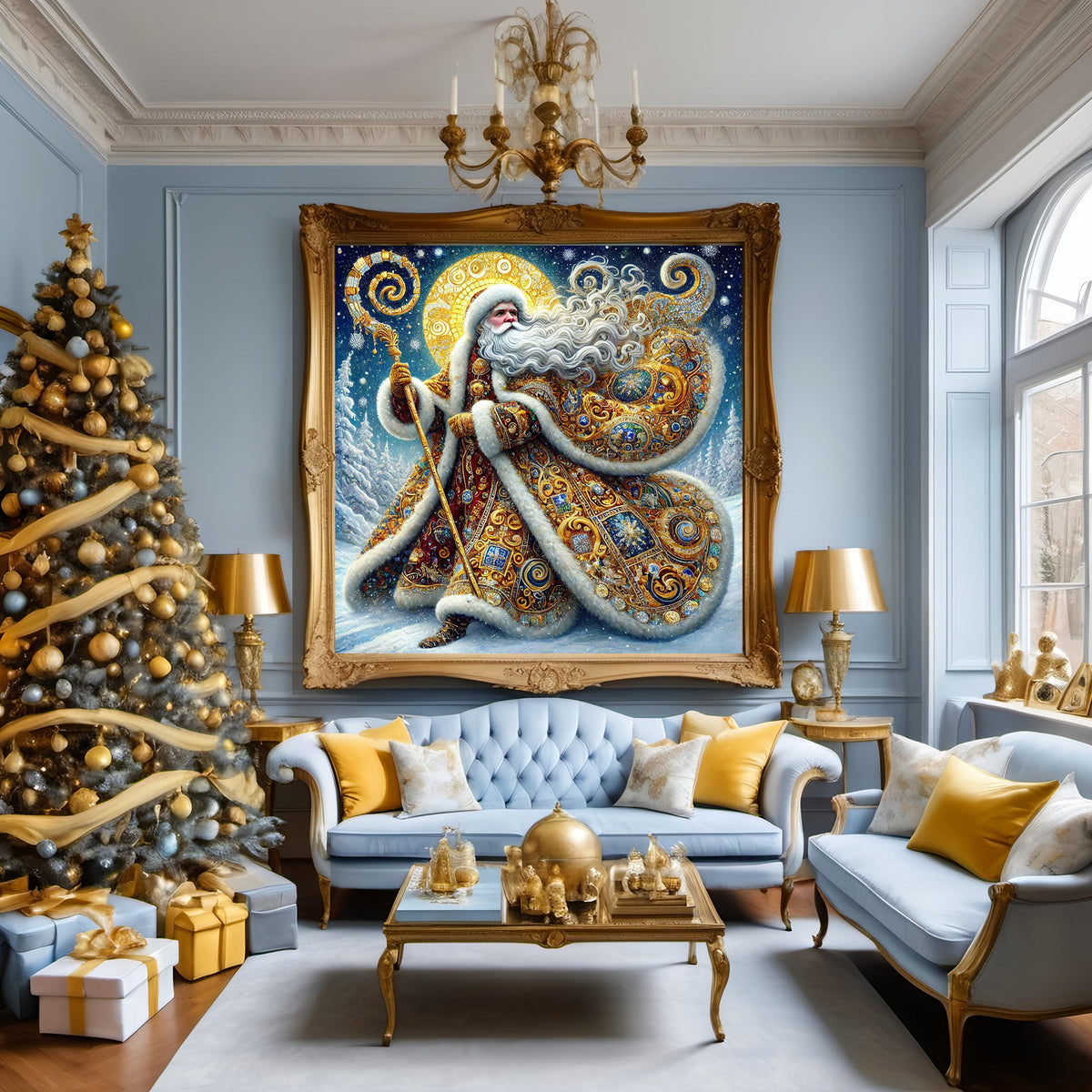 Klimt-Inspired Santa Art Print: Vintage Christmas Decor (Digital Download)