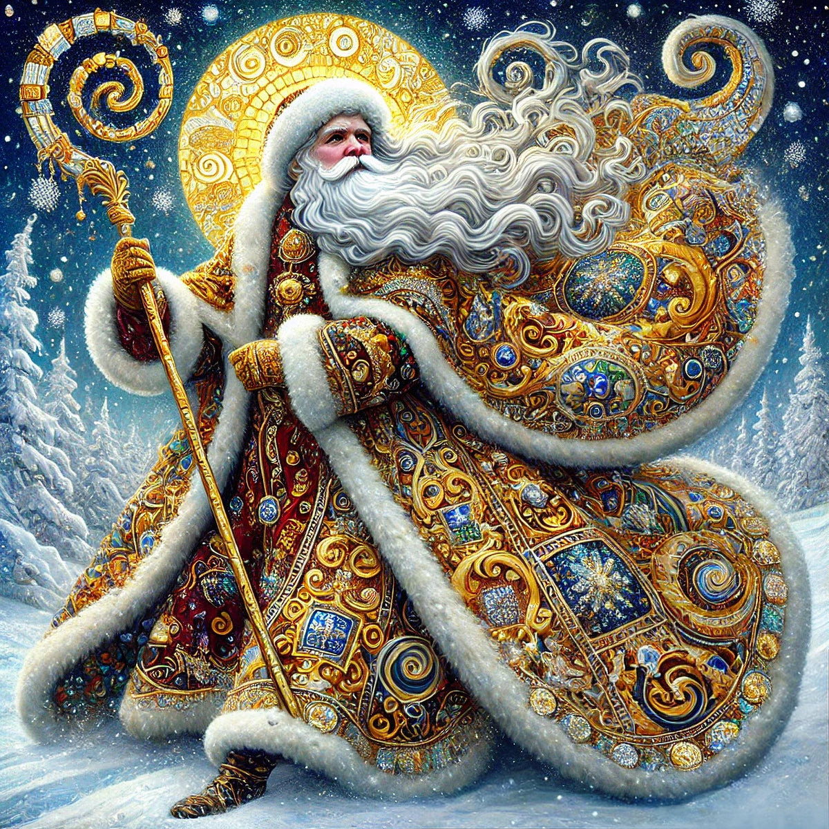 Klimt-Inspired Santa Art Print: Vintage Christmas Decor (Digital Download)