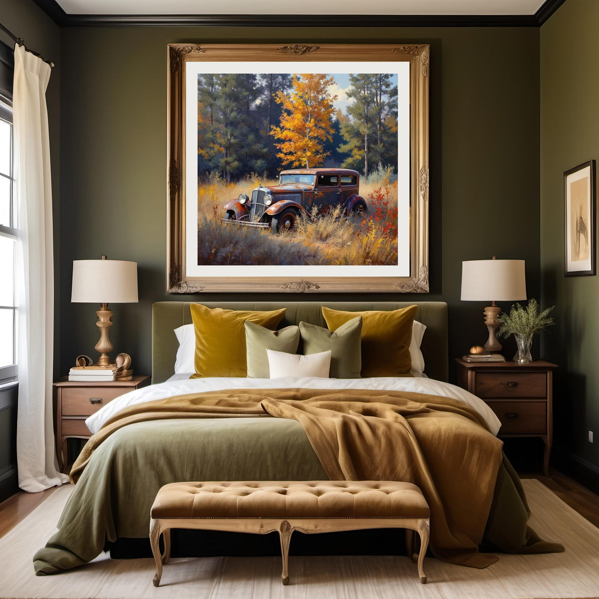 Vintage Car in Fall Art Print: Rustic Americana Decor (Digital Download)