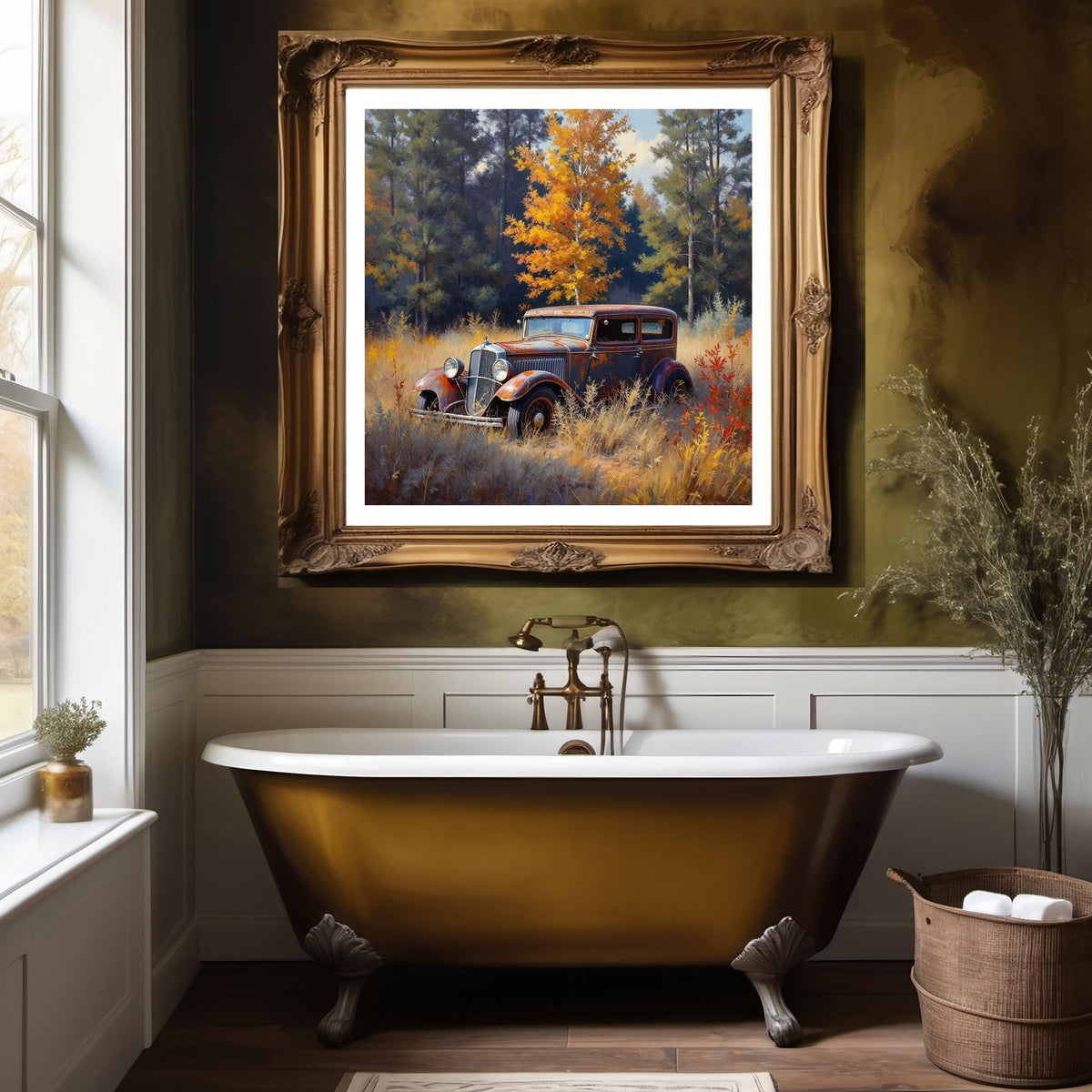 Vintage Car in Fall Art Print: Rustic Americana Decor (Digital Download)