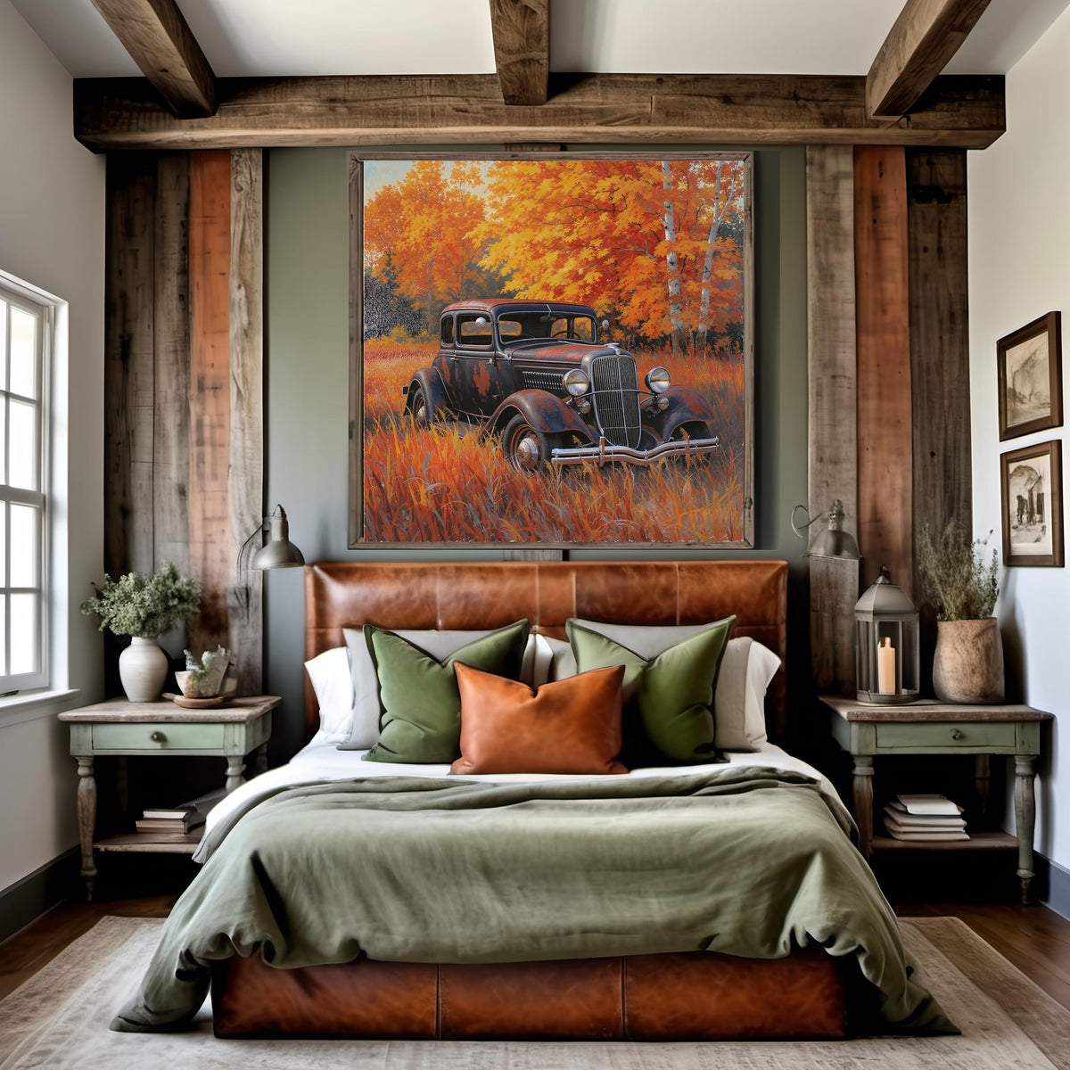 Vintage Car Autumn Art Print: Rustic Americana Garage Decor (Digital Download)