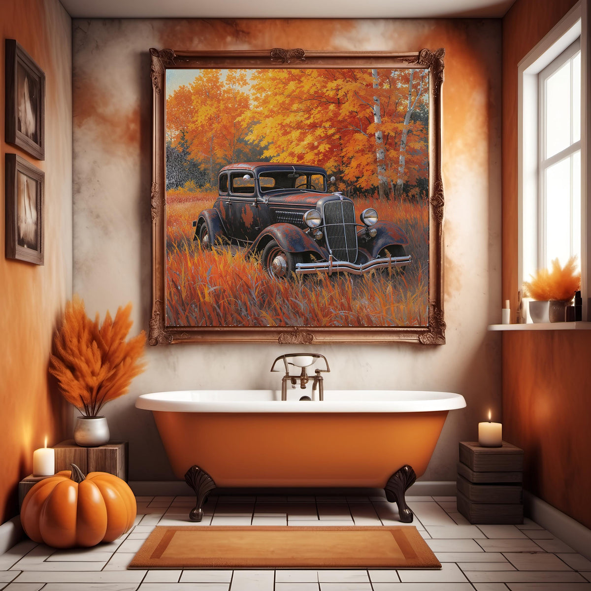 Vintage Car Autumn Art Print: Rustic Americana Garage Decor (Digital Download)