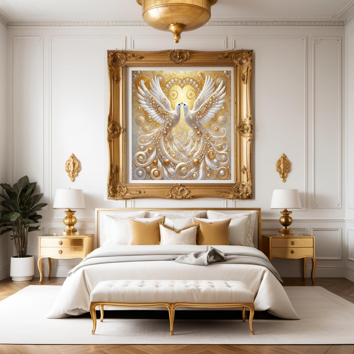 Golden Doves of Love: Klimt-Inspired Wedding Dove Art (Digital Download)
