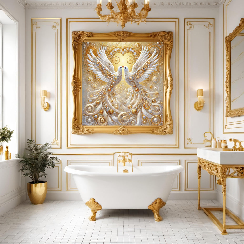 Golden Doves of Love: Klimt-Inspired Wedding Dove Art (Digital Download)