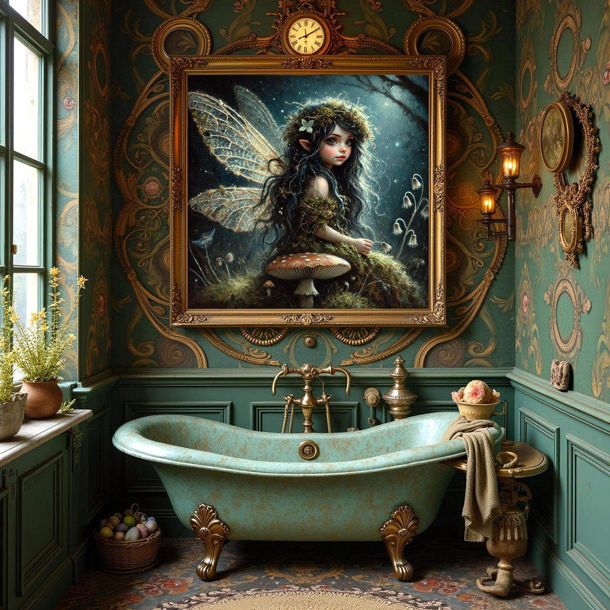 Moonlit Forest Fairy Print: Enchanted Woodland Spirit on Mushroom Throne (Digital Download)