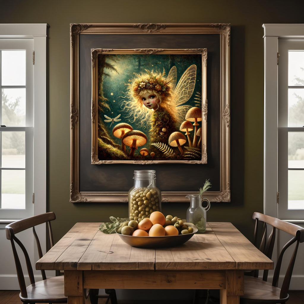 Wild Woodland Fairy: Golden Mushroom Forest Art (Digital Download)