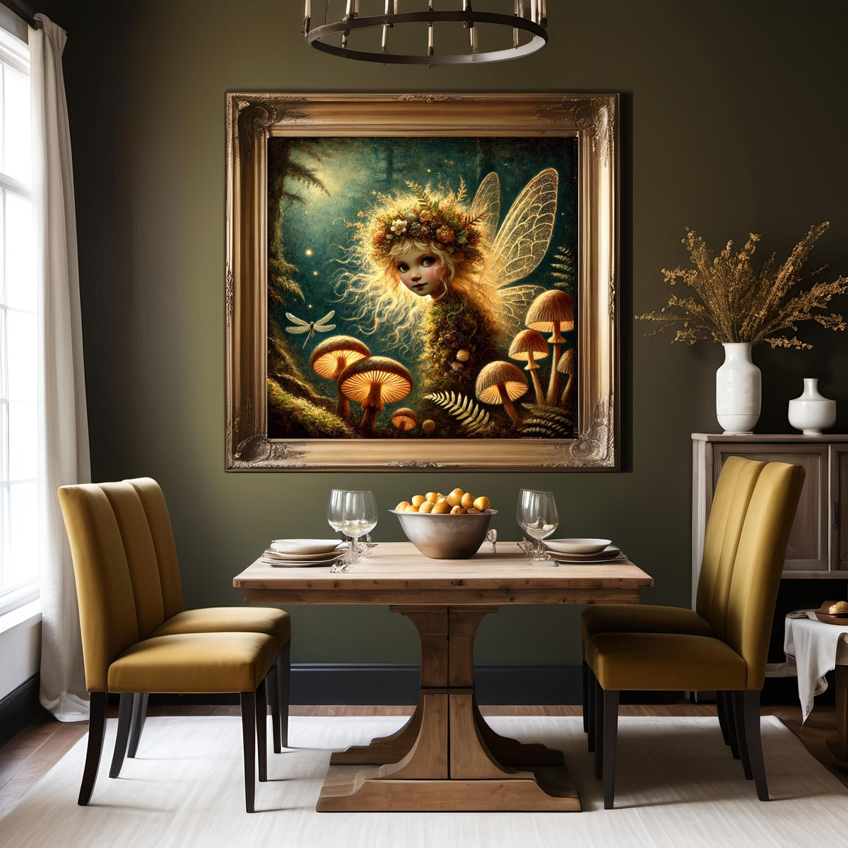 Wild Woodland Fairy: Golden Mushroom Forest Art (Digital Download)