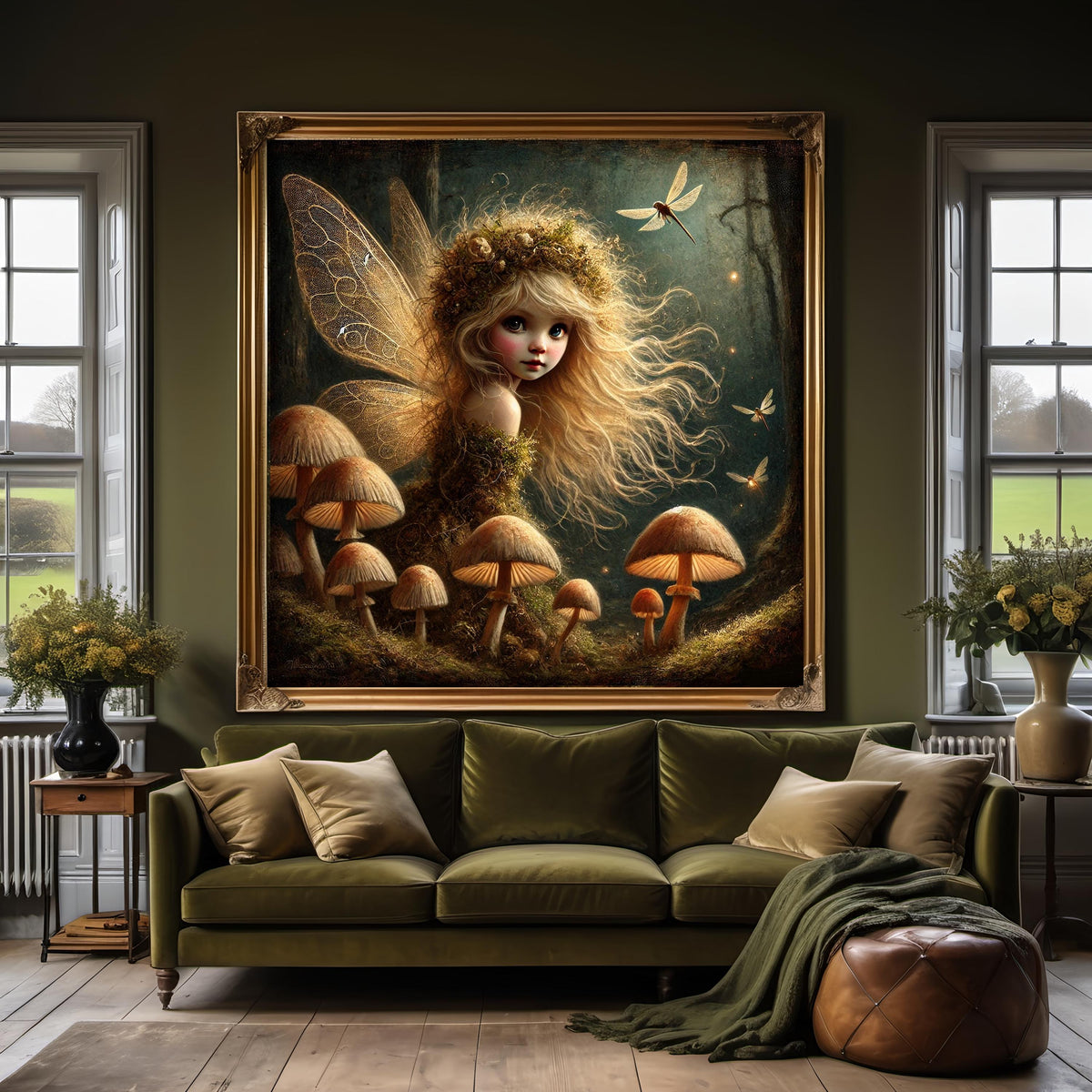 Wild Golden Fairy: Enchanted Mushroom Grove Art (Digital Download)