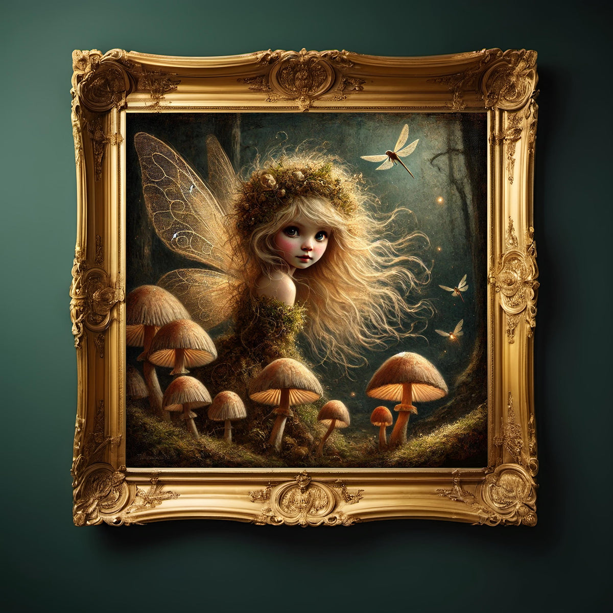 Wild Golden Fairy: Enchanted Mushroom Grove Art (Digital Download)