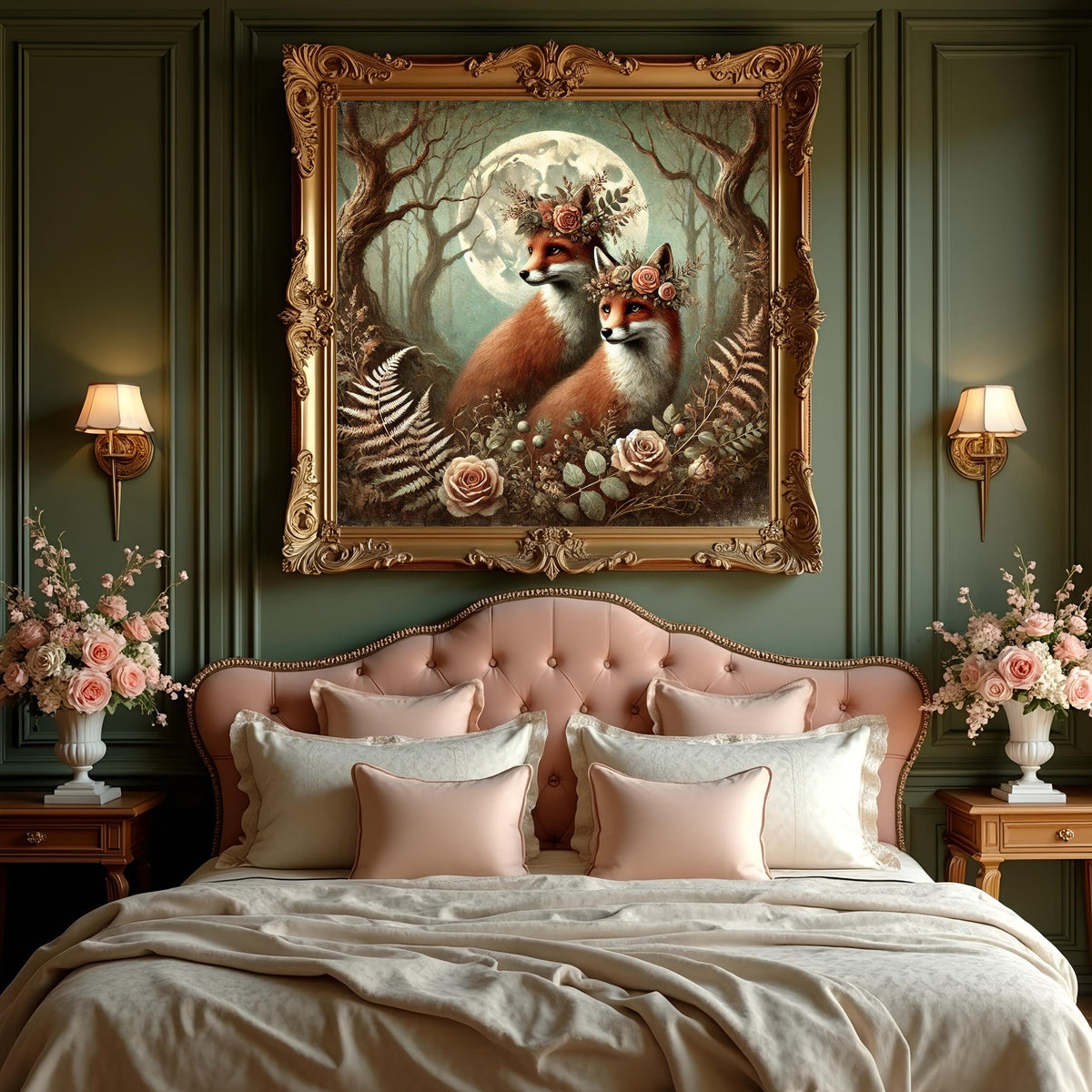 Moonlit Fox Painting: Vintage Woodland Animal Art Print (Digital Download)