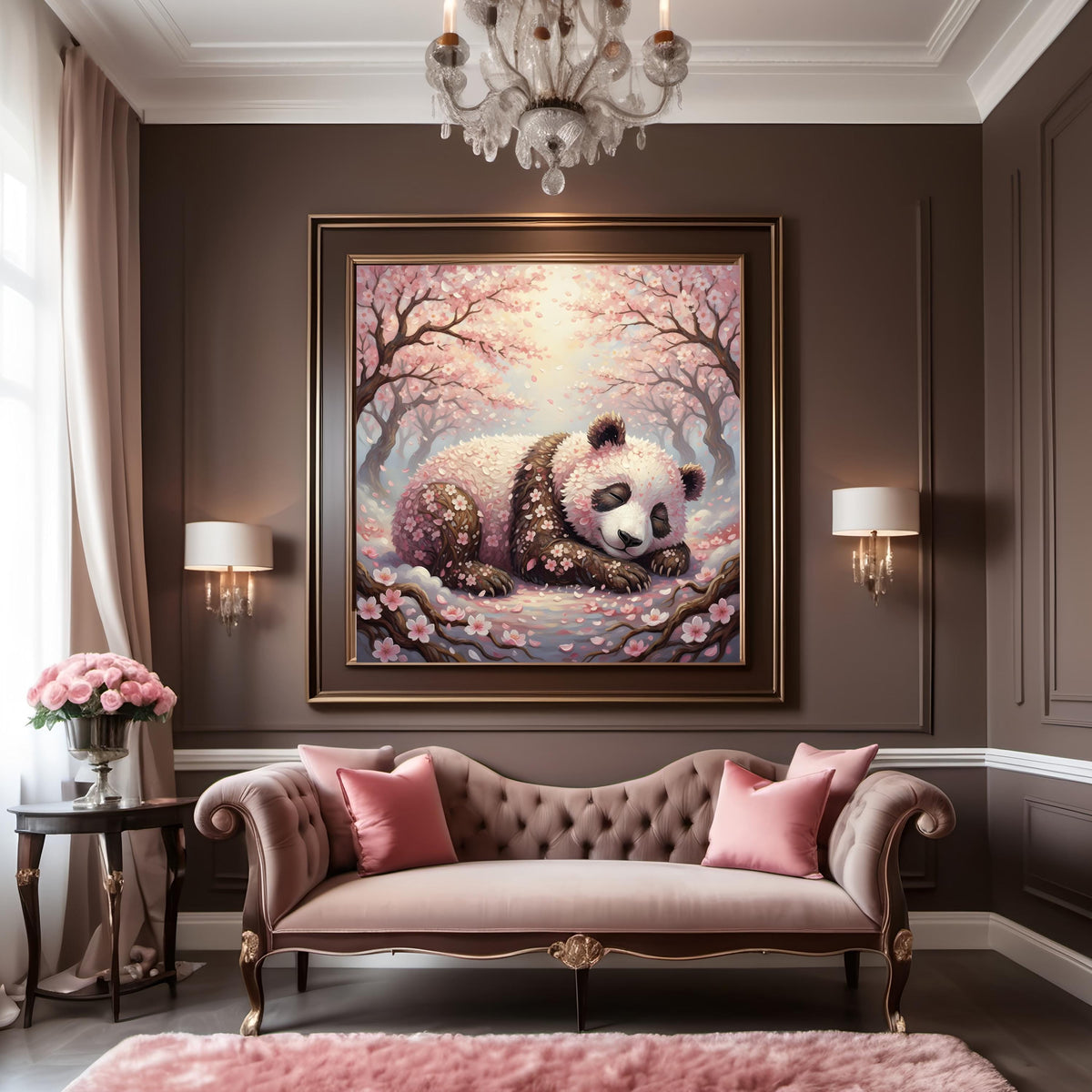 Sleeping Panda Art Print: Cherry Blossoms, Nursery Wall Decor (Digital Download)