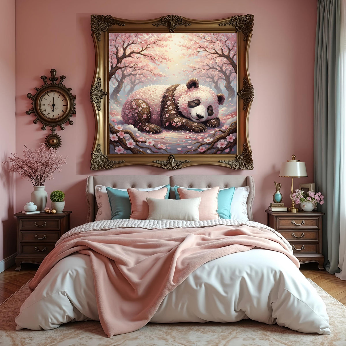 Sleeping Panda Art Print: Cherry Blossoms, Nursery Wall Decor (Digital Download)