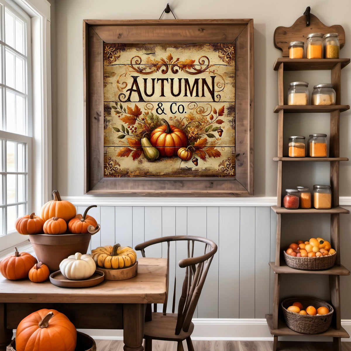 Autumn & Co. Vintage Pumpkin Sign, Farmhouse Harvest Art (Digital Download)