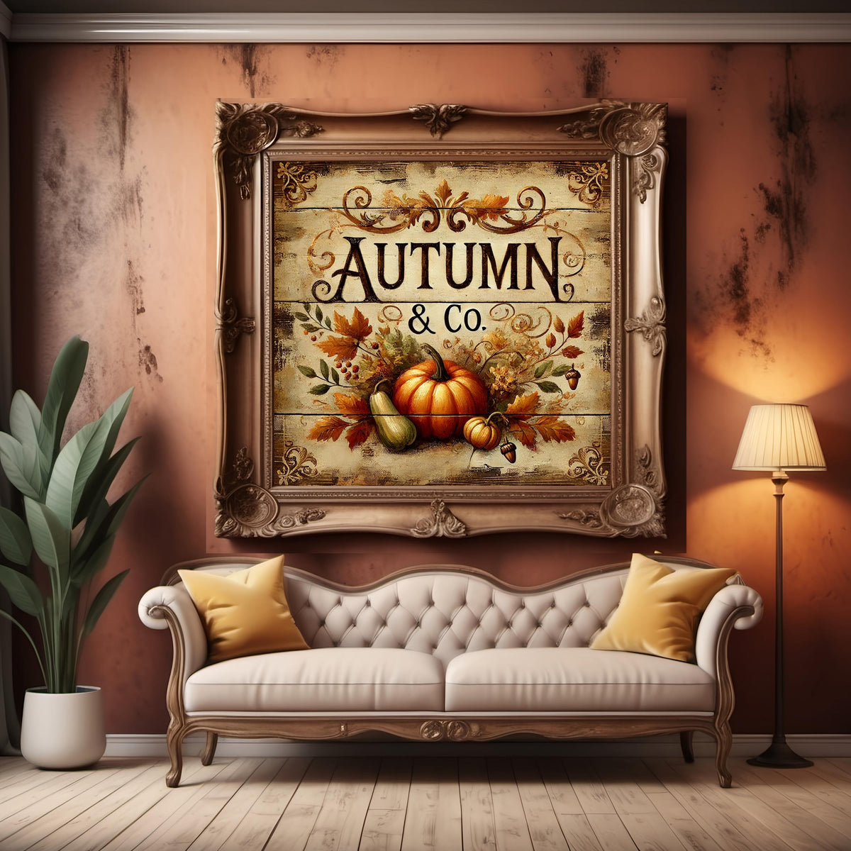 Autumn & Co. Vintage Pumpkin Sign, Farmhouse Harvest Art (Digital Download)