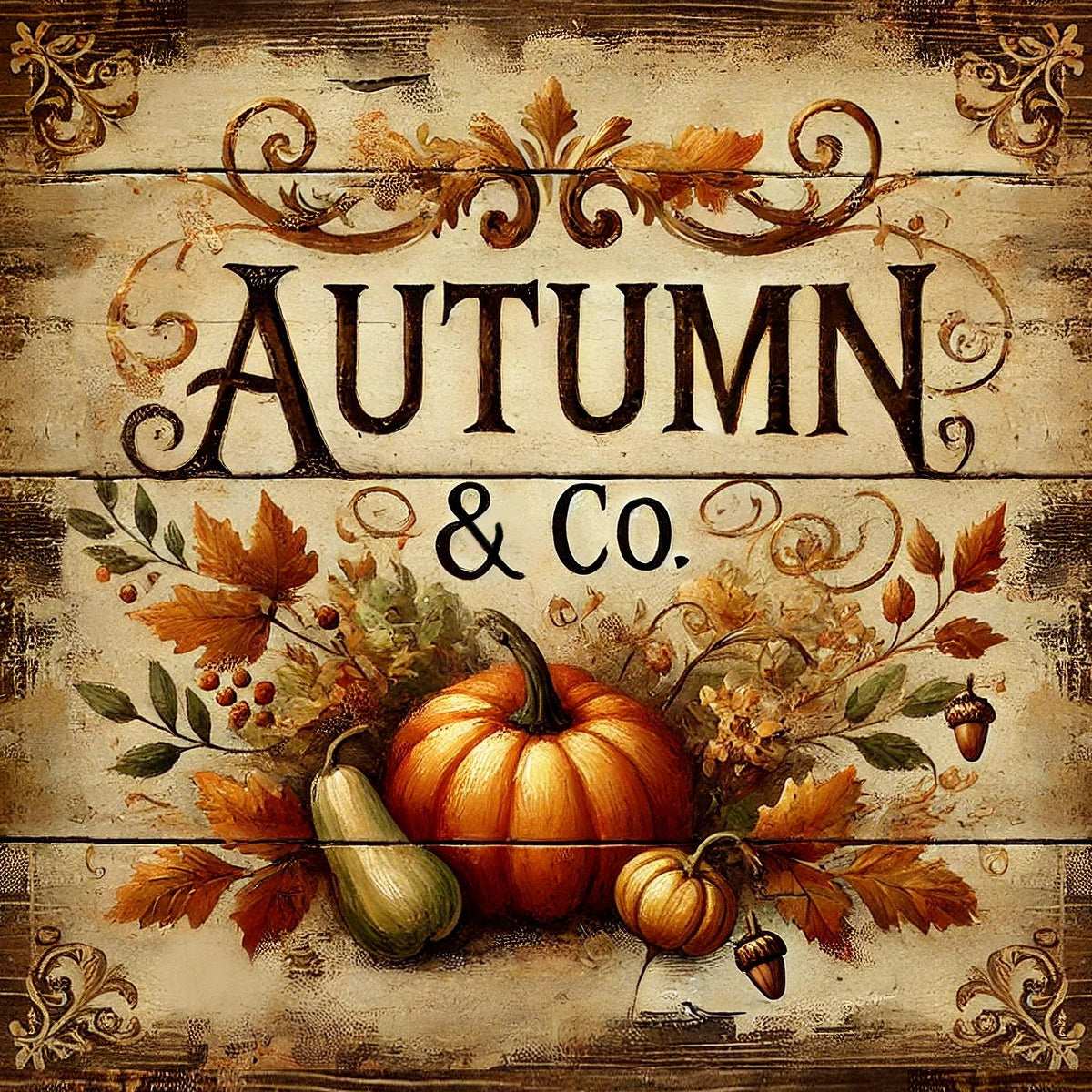 Autumn & Co. Vintage Pumpkin Sign, Farmhouse Harvest Art (Digital Download)