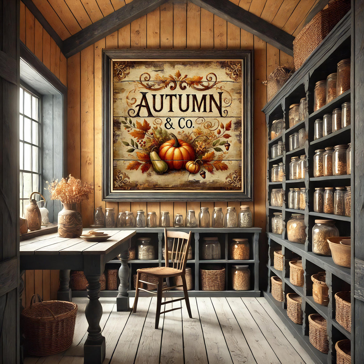 Autumn & Co. Vintage Pumpkin Sign, Farmhouse Harvest Art (Digital Download)