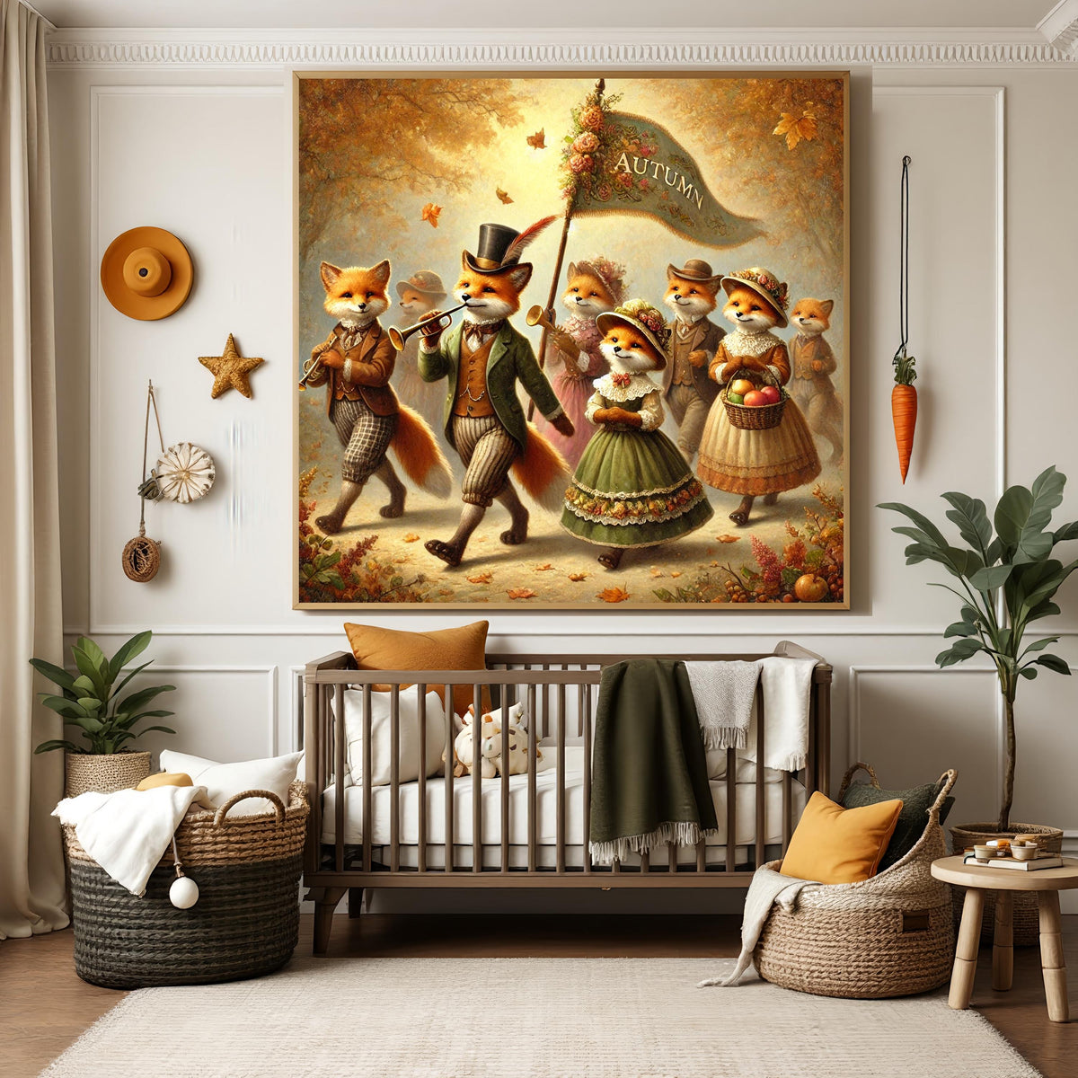 Autumn Fox Parade Vintage Oil Painting (Digital Download)