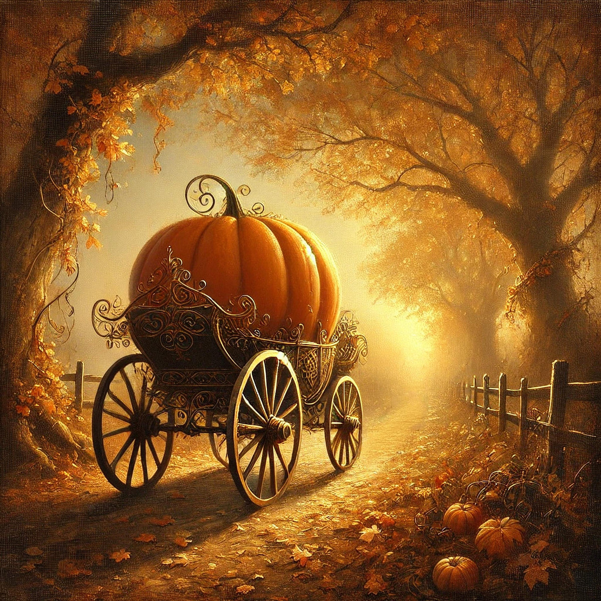 Autumn Pumpkin Carriage Digital Art Vintage Oil Painting (Digital Download)
