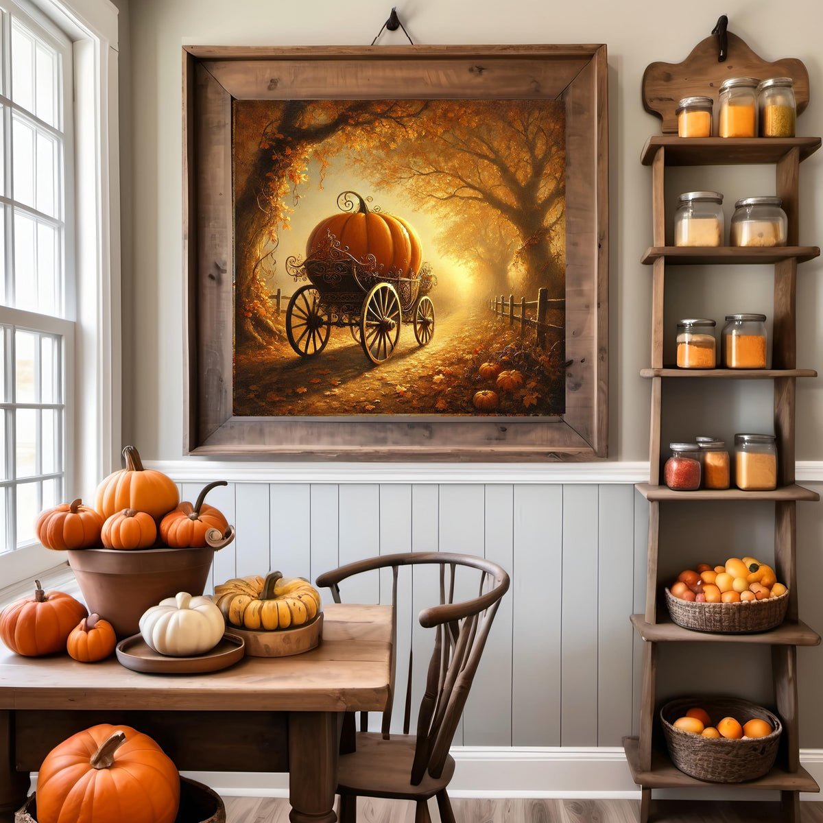 Autumn Pumpkin Carriage Digital Art Vintage Oil Painting (Digital Download)
