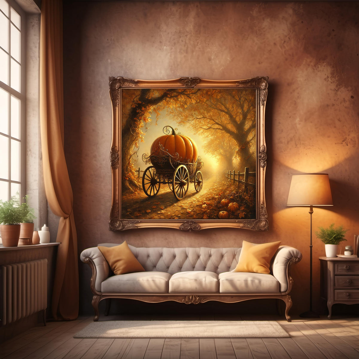 Autumn Pumpkin Carriage Digital Art Vintage Oil Painting (Digital Download)